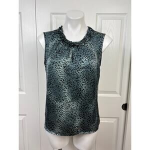 Elementz Sleeveless Women's Top Size M Petite Blue Black Leopard Print